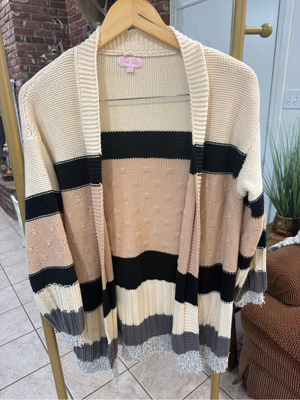 Pink Lily Colorblock Knit Cardigan Sweater Size Small NWT